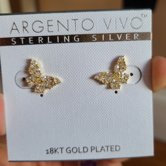 ARGENTO VIVO STERLING SILVER Cubic Zirconia Butterfly Stud Earrings - Picture 2 of 7